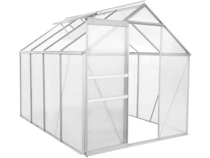 habitat et jardin Gartengewächshaus aus Polycarbonat, 250 x 190 x 195 cm, Basilic – 4,75 m² – Grau