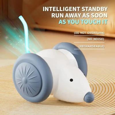 Uplift Essentials Automatic Electric Mouse Cat Toy Intelligent Obstacle Avoidance Teaser High Yield Feline Interaction Hub white