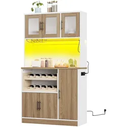 STILVORA Hochschrank MDF Weiß/Natur 100x40x180 cm mit LED, Steckdose & Weinregal