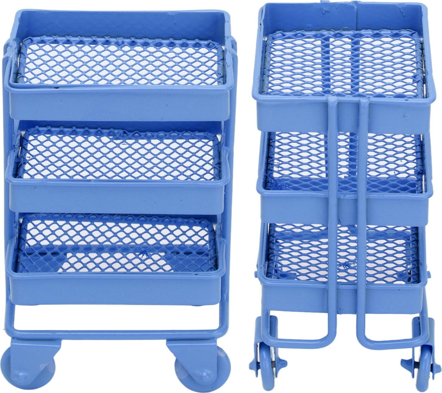 Gistuch Miniatuur poppenhuis speelgoed, drielaags opbergrek met wielen voor keukenmeubels en decoratie, blauw
