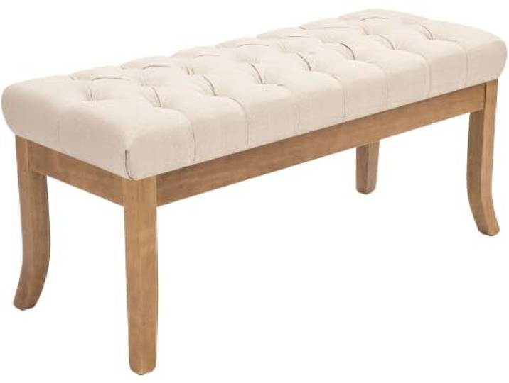 CLP Sitzbank gepolstert Stoff Ramses, Polsterbank mit hellem Holzgestell, pflegeleicht und langlebig, mit Bodenschonern Farbe Creme Größe 100 cm