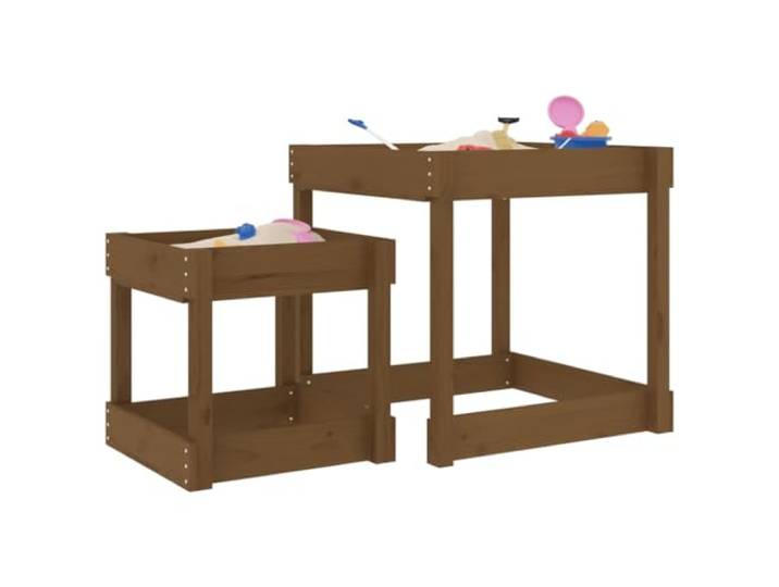 KGTKGTYER Sand-Spieltische 2er Set aus massivem Kiefernholz, Spieltisch für den Garten, honigbraun