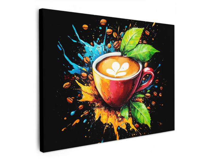 MuchoWow Leinwandbild - Kaffee - Graffiti - Trinken - Abstrakt - 80x60 - Malerei, Mokka, Textil, Kiefer, Rechteckig, 80x60 cm, gerahmt, Bilder & Rahmen, Bilder, Wandbilder
