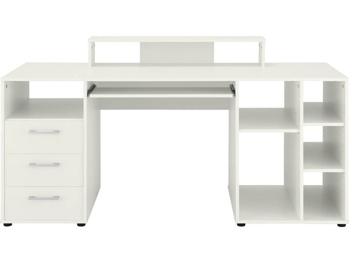 Schreibtisch VOGL MÖBELFABRIK Timra , weiss (weiß, weiß, weiß), B:160cm H:87,5cm T:67cm, Tische, Schreibtisch, Tastaturauszug, Aufsatz & Towerfach, Breite 160 cm, Made in Germany