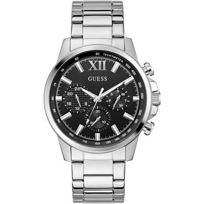 Multifunktionsuhr GUESS "WALKER", silber (silberfarben, schwarz), Armbanduhren, Herren, Quarzuhr, Armbanduhr, Herrenuhr, Datum, Wochentag, Edelstahlarmband