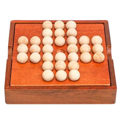 Wooden Peg Solitaire Board Game, Single Player Diamond Puzzle For Focus & Logic white