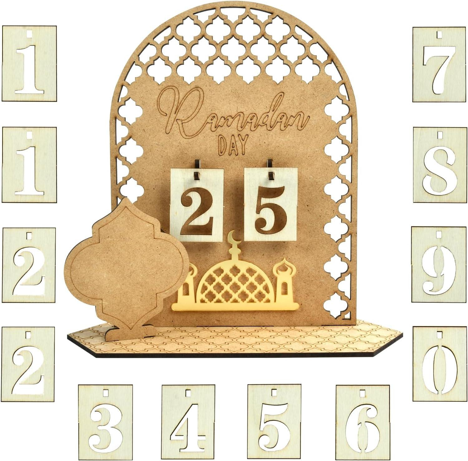 oCreon Houten Ramadan Kalender - 30 Dagen Eid Adventskalender voor Kinderen en Decoratie voor Thuis