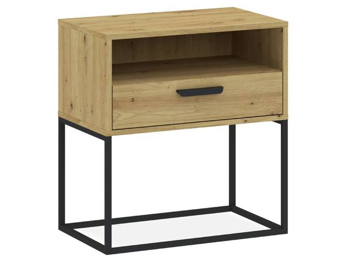 Table de chevet large et haute RECTUS - L60 cm - Décor Chêne avec poignée