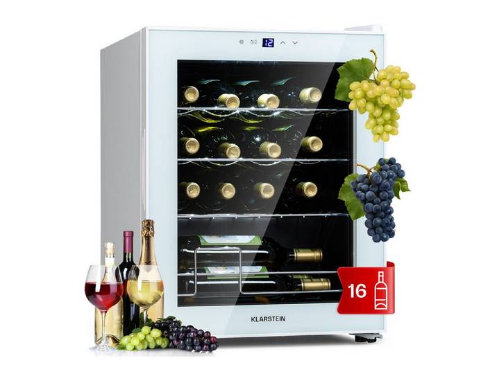 Klarstein Weinkühlschrank Shiraz 16 Quartz, für 16 Standardflaschen á 0,75l,Wein Flaschenkühlschrank Weintemperierschrank Weinschrank Kühlschrank