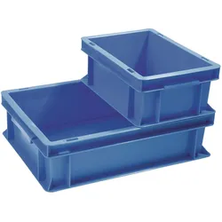 Tecwerk, Lagerbehälter, Transportstapelbehälter L600xB400xH120mm blau PP Muschelgriff Seitenwände geschlossen