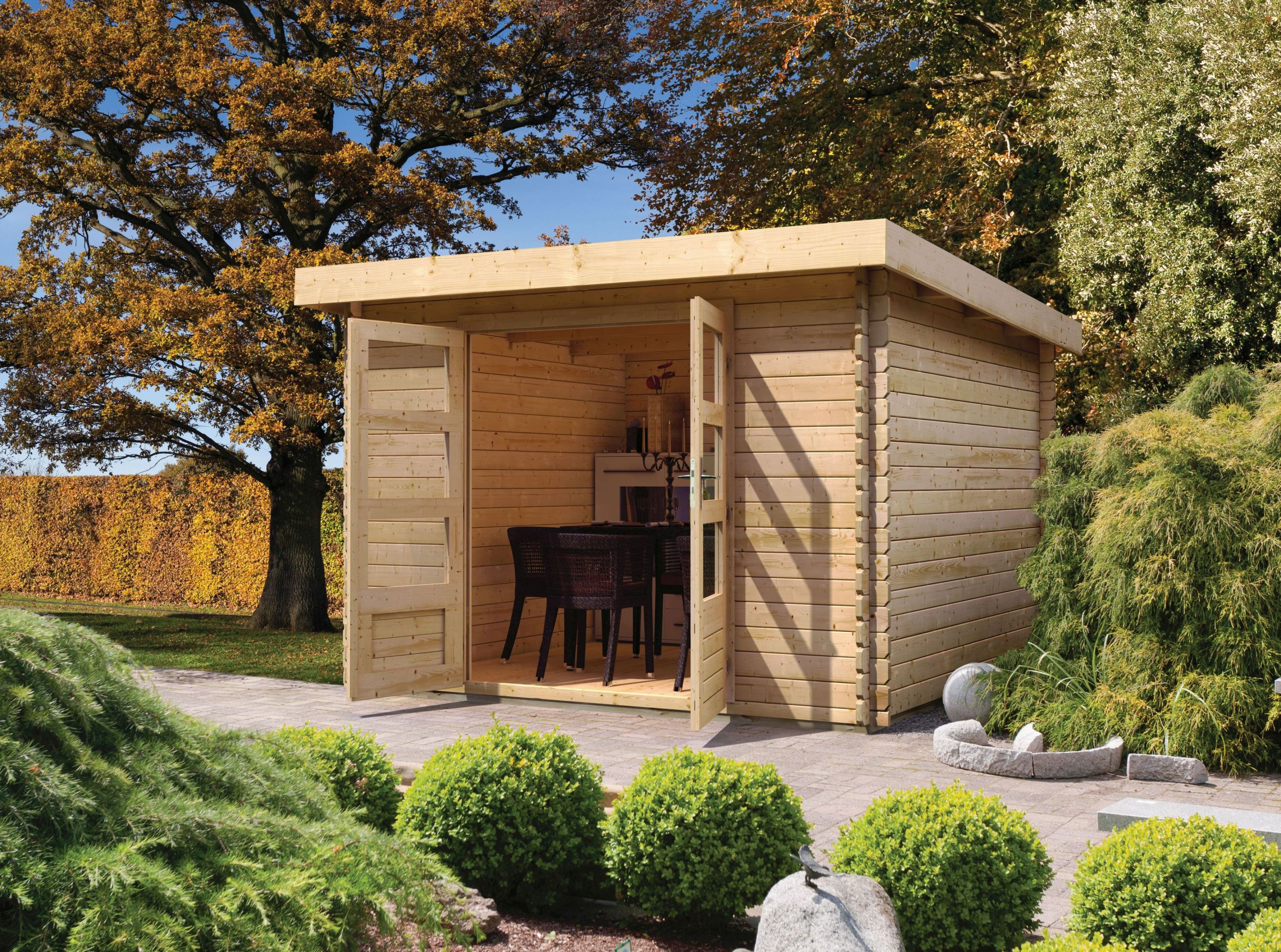 Karibu Gartenhaus San Antonio im Set mit Fußboden naturbelassen 28mm