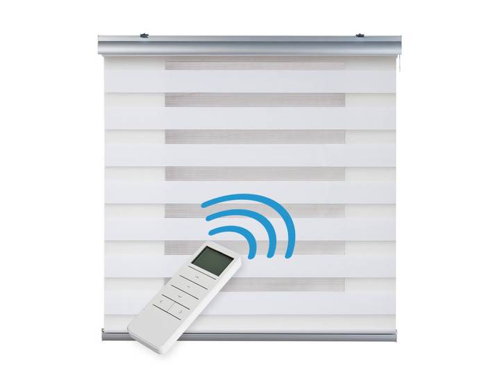 Storesdeco Doppelrollo Motorisiertes Weiß 100x250 cm, Kunststoff, Uni, Rechteckig, 100x250 cm, Heimtextilien, Vorhänge, Rollos, Doppelrollos