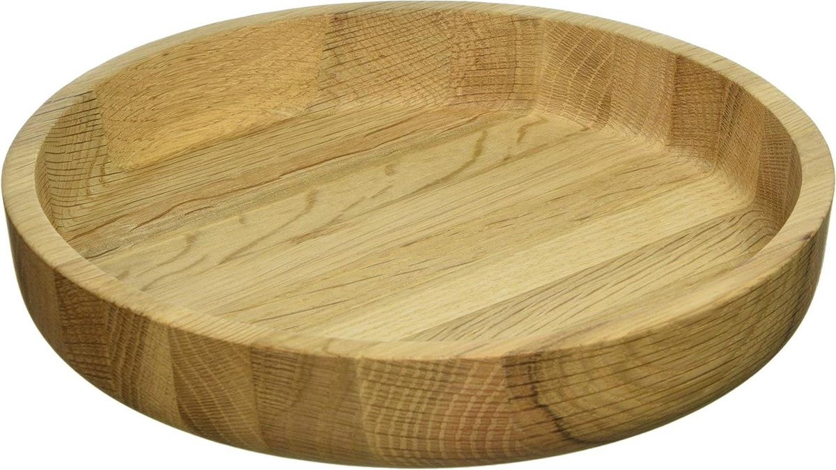 Handgemaakte houten ronde kom als dienblad voor keuken decoratie, diameter: 25 cm, multicolor
