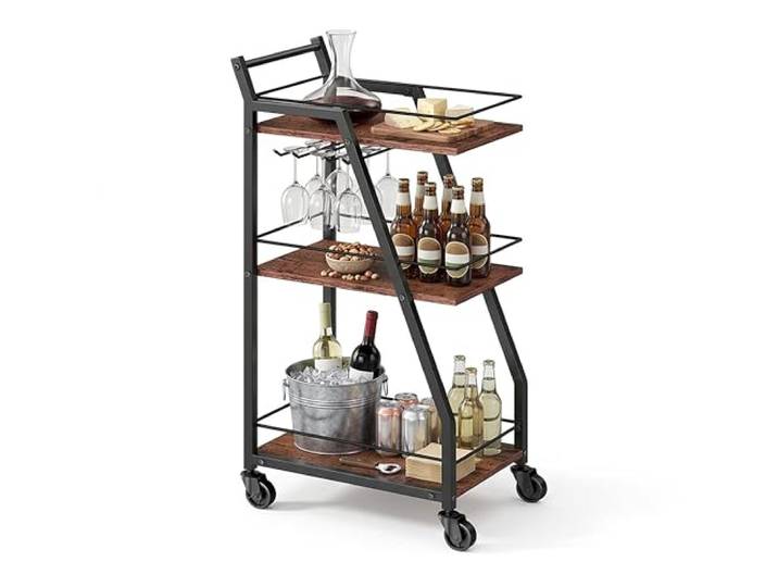 Relaxdays Küchenwagen, 3 Ebenen, Gläserhalter, Industrial, braun/schwarz
