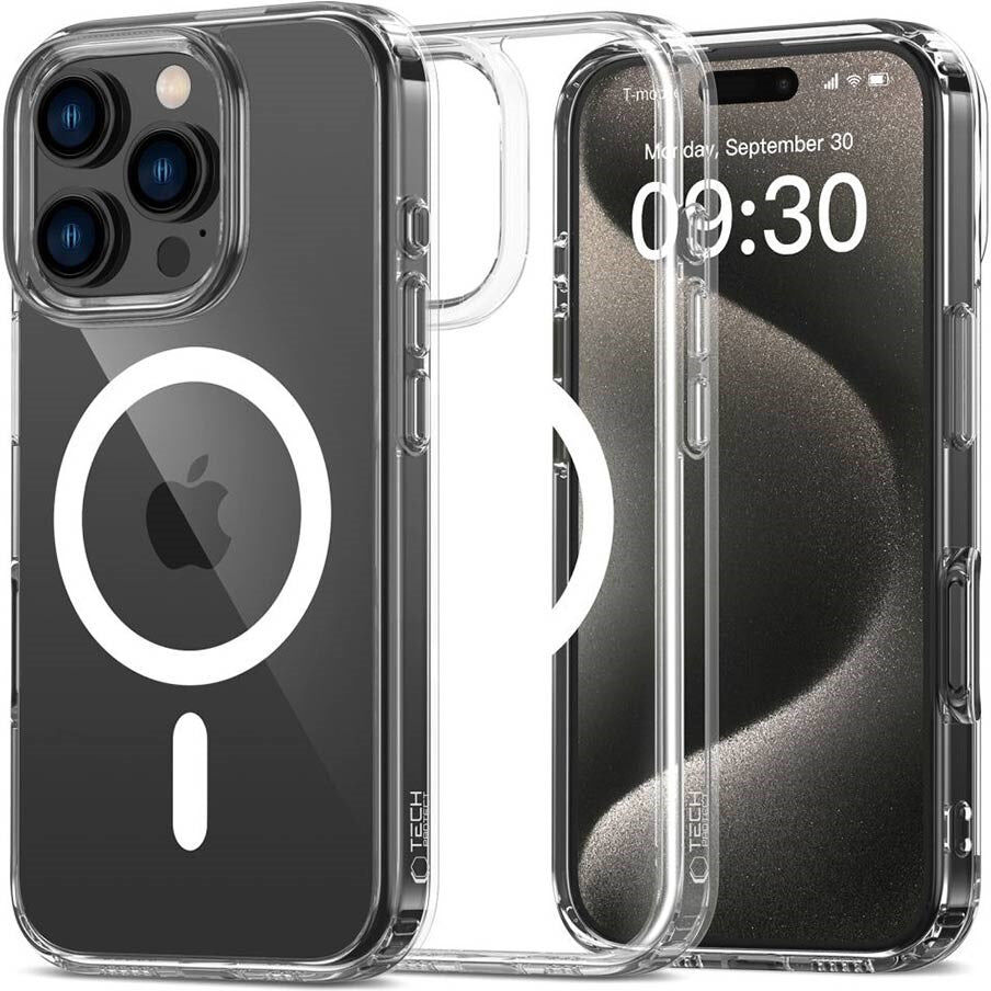 iPhone 16 Pro Tech-Protect Flexair Hybrid Bagside Cover - MagSafe Kompatibel - Gennemsigtig