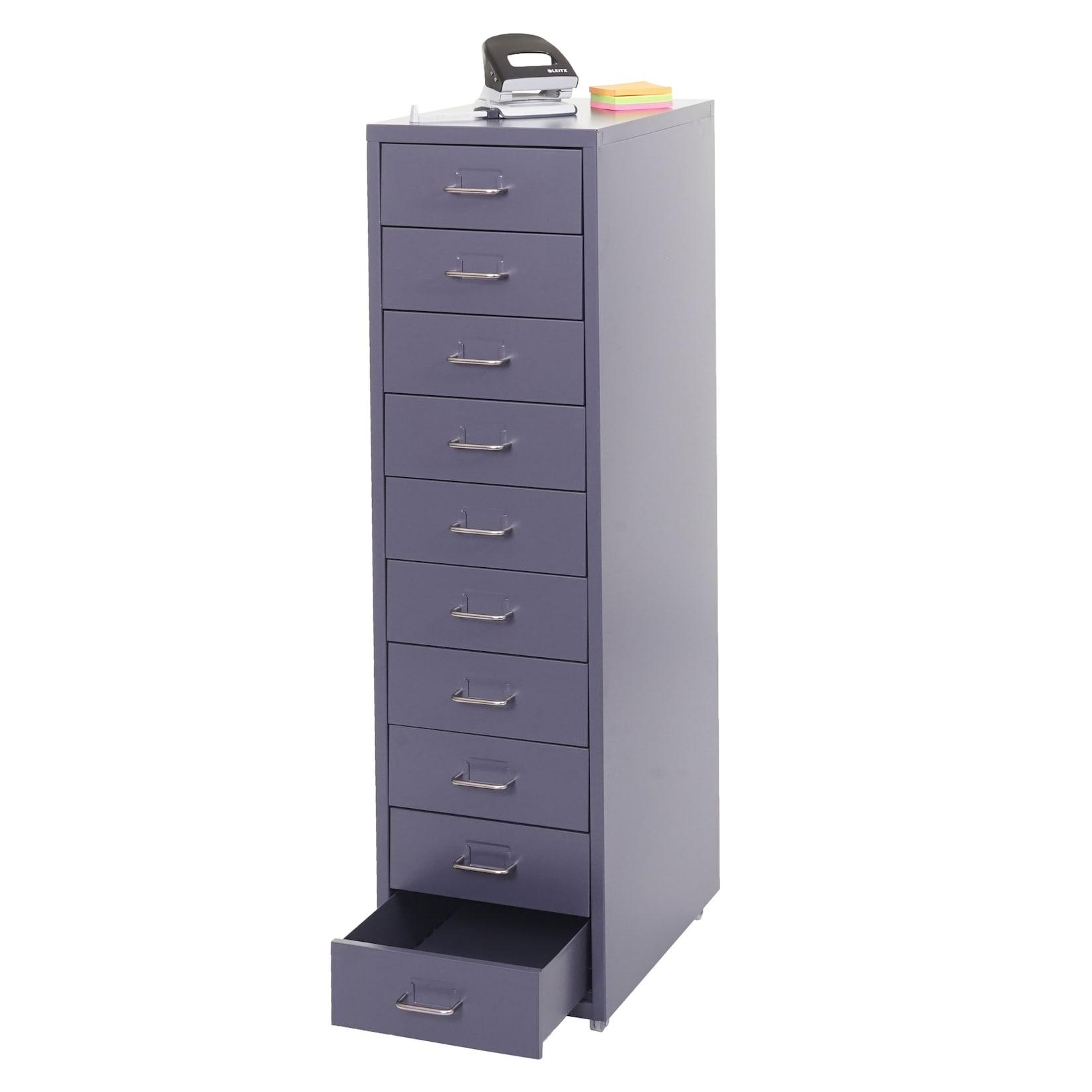 Rollcontainer Preston T851, Schubladenschrank Stahlschrank, 110x28x41cm 10 Schubladen ~ dunkelgrau