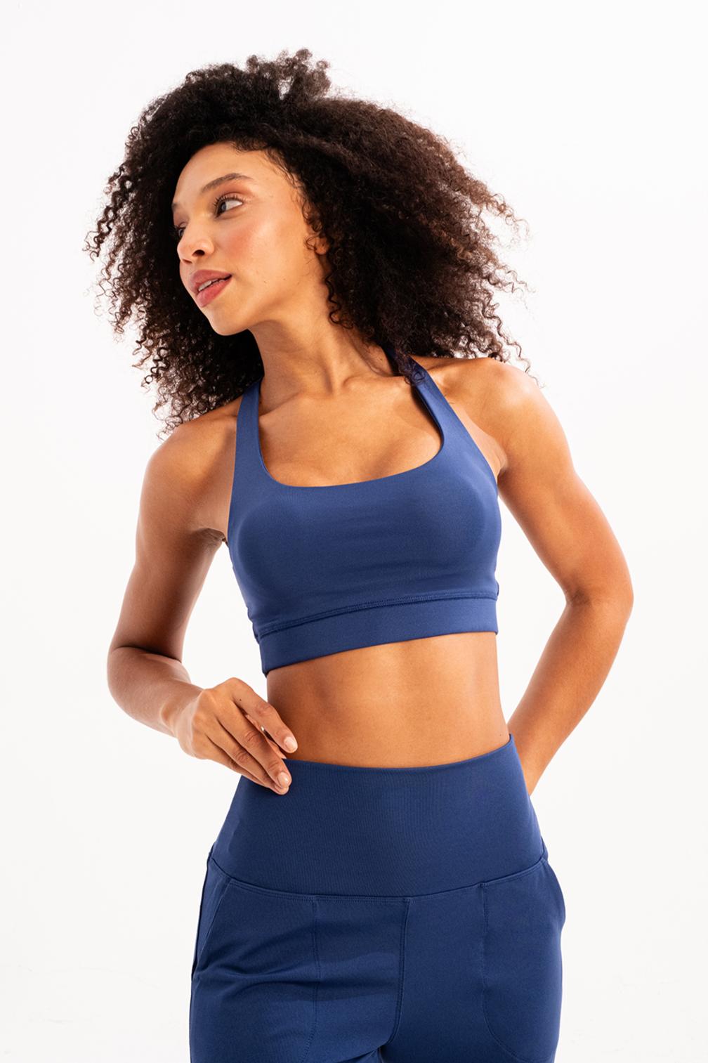JUSTEVER Leicht stützender, herausnehmbarer, marineblauer Sport-BH für Damen mit Rückendetail - Surge