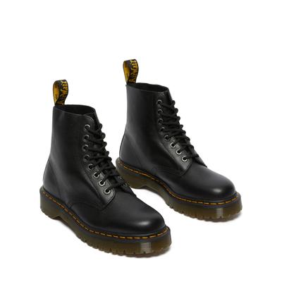 Schnürboots DR. MARTENS "1460", Damen, Gr. 41, Leder Textil, schwarz (schwarz pisa), Schuhe Schnürboots, Blockabsatz, Stiefelette mit typisch, gelber Rahmennaht