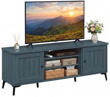 Costway 2-Door TV Stand for TVs up to 65 Inch Mid Century Modern Entertainment Center-Turquoise