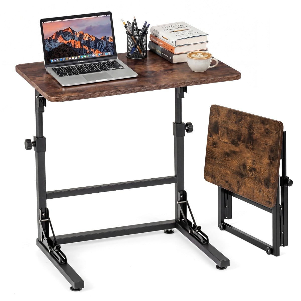 Costway In hoogte verstelbare C-vormige bijzettafel en opvouwbare laptoptafel