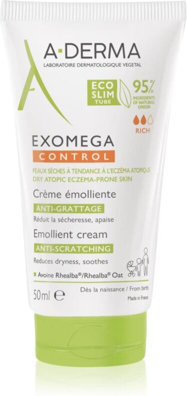 A-Derma Exomega Control Emollient Cream Körpercreme für sehr trockene, empfindliche und atopische Haut 50 ml