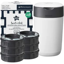 Tommee Tippee Sangenic Twist And Click Advanced Windelbehälter Und 6 Stück. Kartuschenset, Weiss