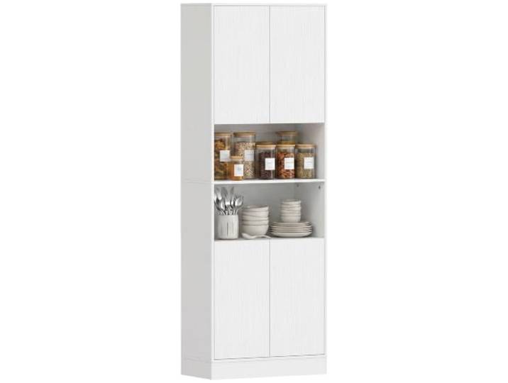 HOMCOM 170 cm Küchenschrank Soft-Close Weiß Holzoptik Vorratsschrank, freistehender Küchenschrank, 2 Schränke, 2 offene Regale, verstellbare Regale