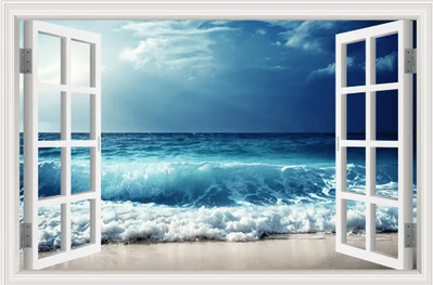 Inspire Picks 3D Beach Window Wall Sticker Ocean View Self Adhesive Wall Mural Decor 4 70x100cm 28x40inch
