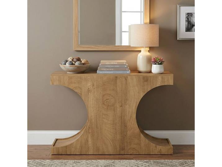 Console d'entrée TOPESCT en C 105x30x80 cm bois design industriel pour entrée salon brun