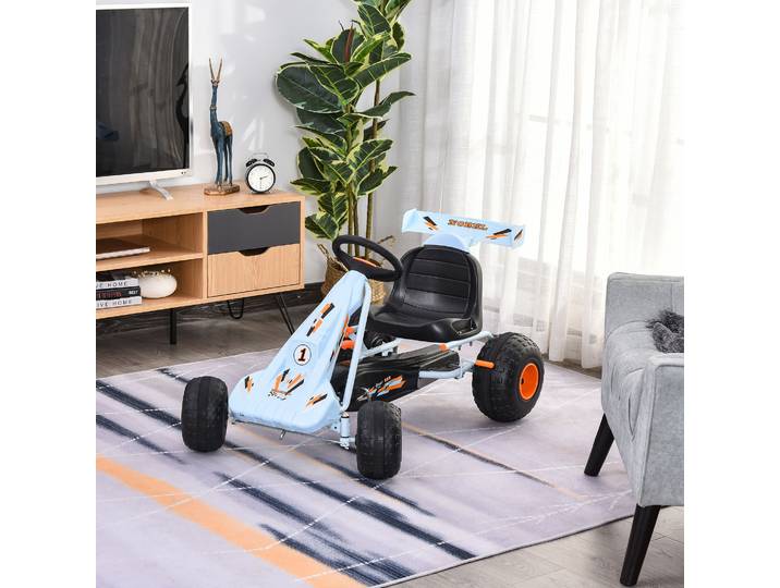 HOMCOM Vélo et véhicule pour Enfants Kart à pédales Go Kart Formule 1 Racing avec aileron Bleu Ciel