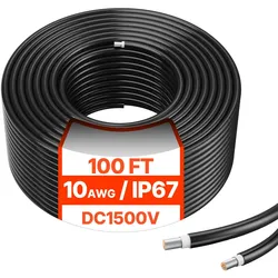 VEVOR 30,48m Solarkabel, Solarpanel-Kabel, 10AWG Solar-Verlängerungskabel, IP67 wasserdichtes PV-Kabel für Solarmodule zu Hause,  -40 bis 105°C, auf Schiffen und in Wohnmobilen, schwarz