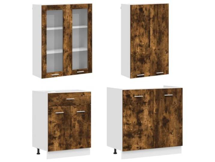 CATRP-Flower Stand Kücheneinheit, 8 Stück, rauchfarbene Eiche, Technikholz Schubladen, Regale, Fächer, verstellbare Beine, Arbeitsplatte nicht im Lieferumfang enthalten, Spüle nicht im Lieferumfang