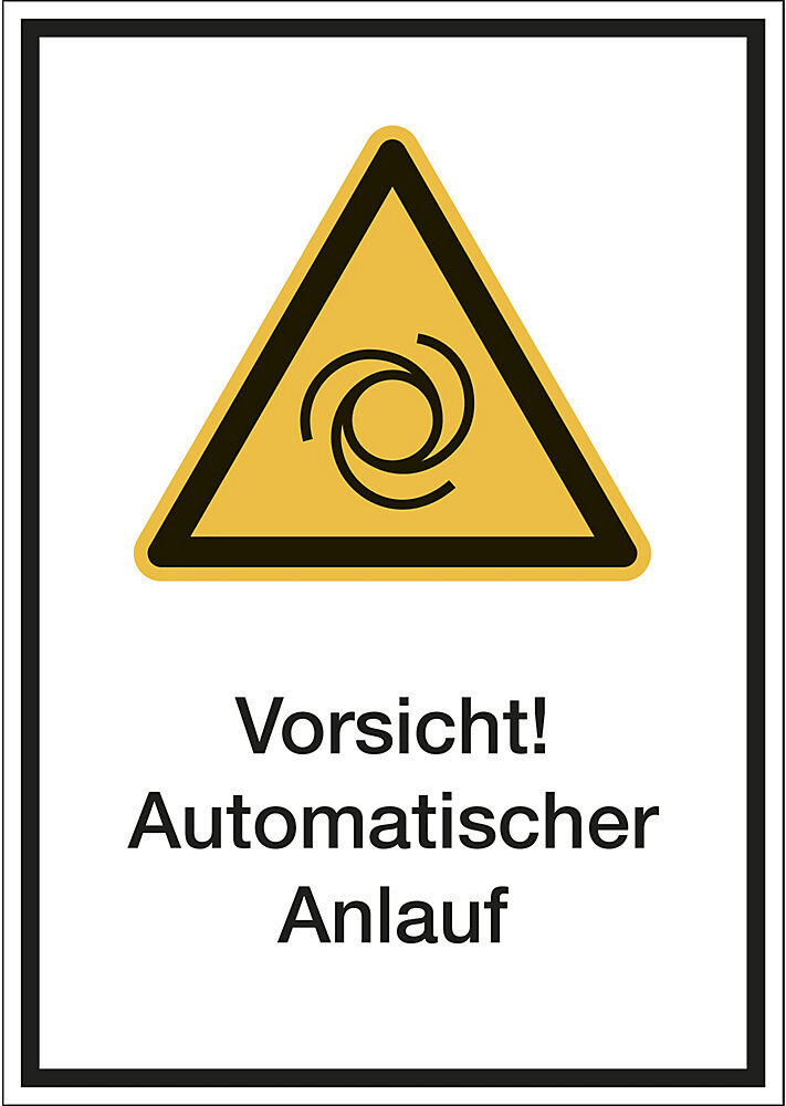 kaiserkraft Kombischilder mit Text für Warnkennzeichen, Vorsicht! Automatischer Anlauf, VE 10 Stk, Kunststoff, LxH 210 x 297 mm