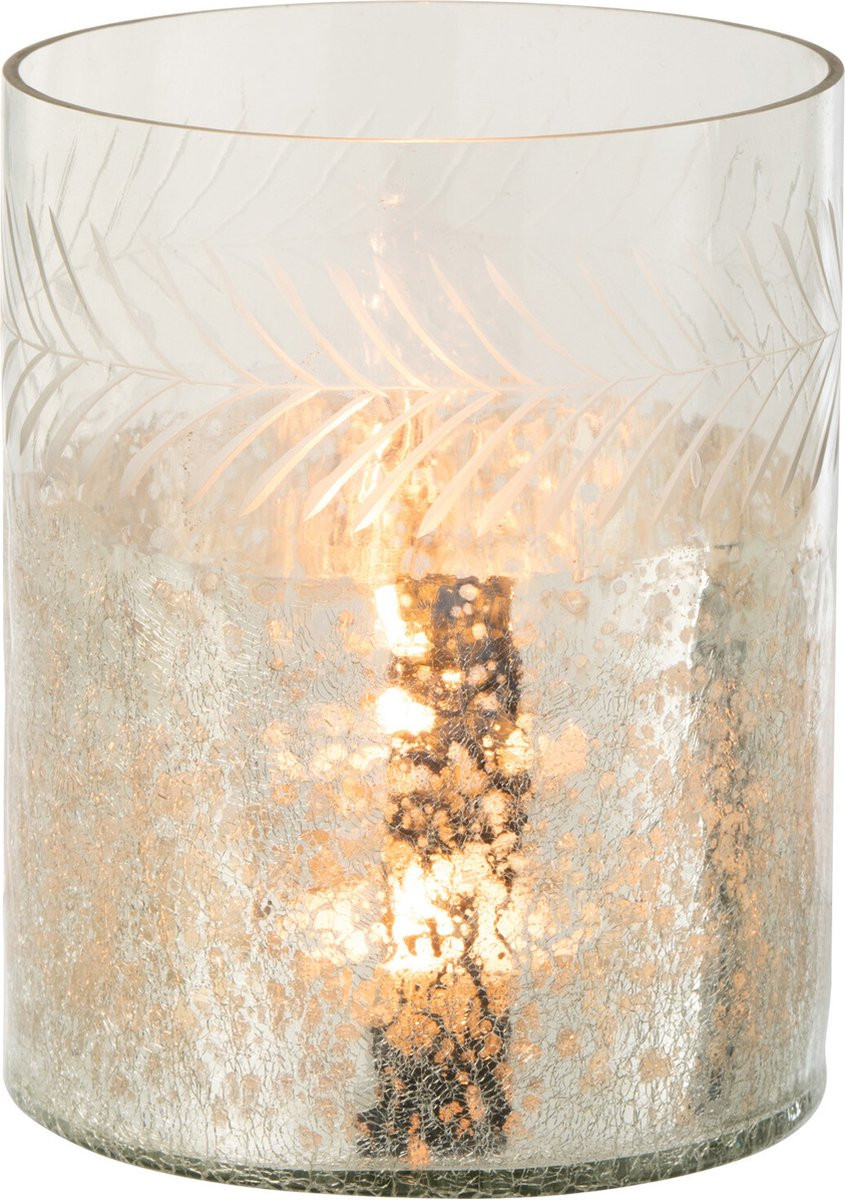 J-Line Windlicht Klassiek Crackle Transparant/Zilver voor Kaarsen en Tealights