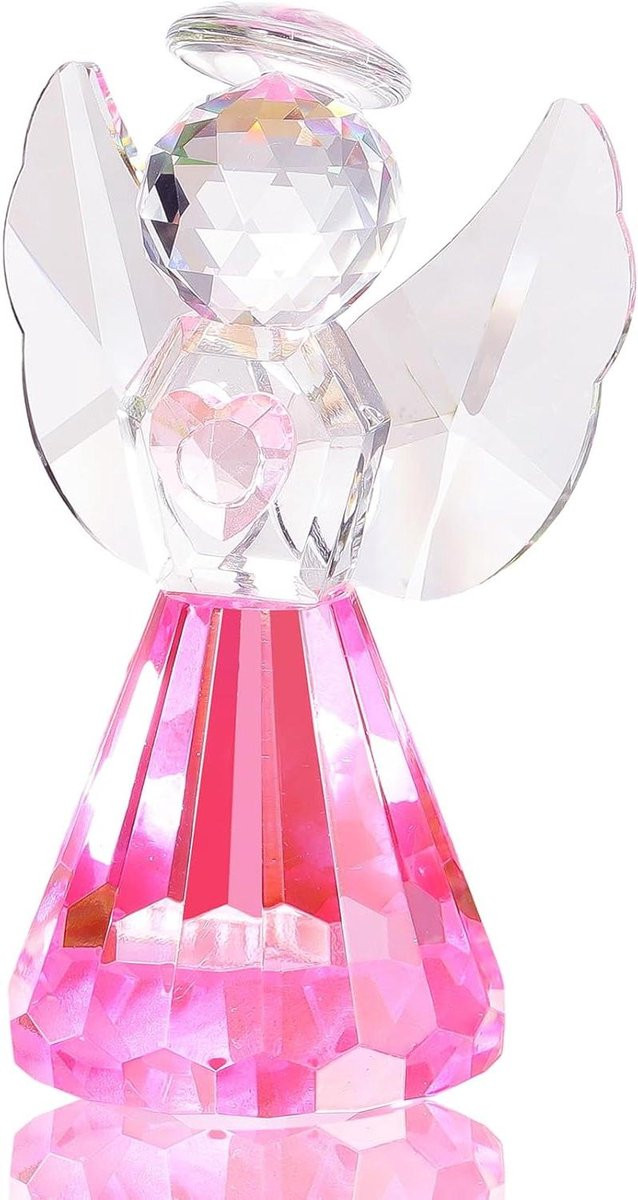 Beschermengel Beeldje met Hart - Roze K9 Kristal - 8,5 cm