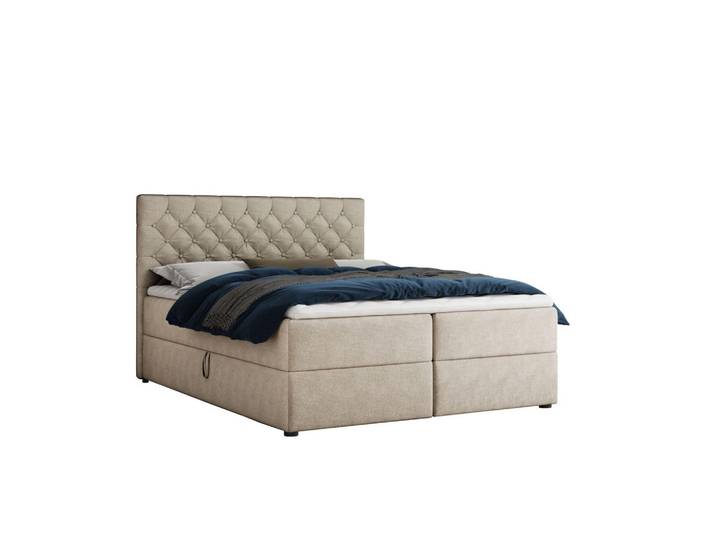 Deine Möbel 24 Boxbett Mirami 160/200 Beige mit Taschen-Federkernmatratzen 7 Zonen H4, Holz, H4, 160x200 cm, Schlafzimmer, Betten, Boxspringbetten