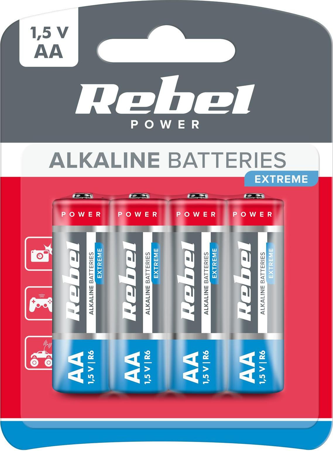 Rebel Extreme Alkaline-batterijen AA, 4 stuks, 1,5V