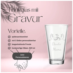 Trinkglas CIAO 300 ml mit Hochzeitsmotiv Ring und Tauben