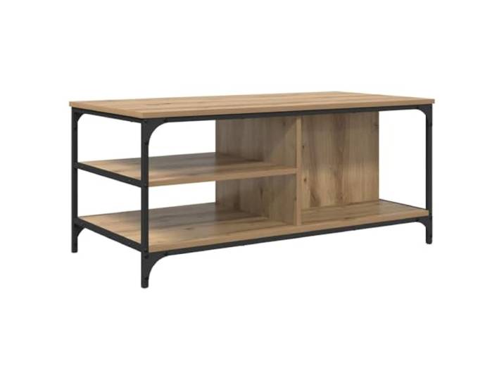 IBUQDDV Couchtisch Artisan-Eiche 100 x 50 x 45 cm Holzwerkstoff Rechteckige Form, matte Oberfläche, Metallrahmen, schwarze Metallbeine, Regale, pflegeleicht