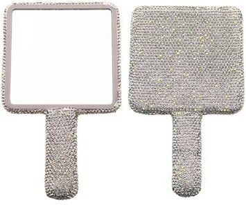 Uplift Picks Glam Rhinestone Handheld Makeup Mirror Bling Heart Round Square Beauty Mirror silver (square)