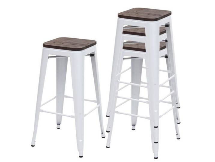 MCW 4x Tabouret de bar MCW-A73 avec siège en bois métal style industriel ~ blanc