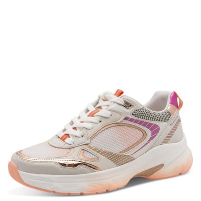 Plateausneaker TAMARIS, Damen, Gr. 37, Textil, beige (orange, kombiniert), Lederimitat, Textil, kontrastfarbene Details, Schuhe Plateausneaker, Freizeitschuh, Halbschuh, Schnürschuh in farbenfrohen Design
