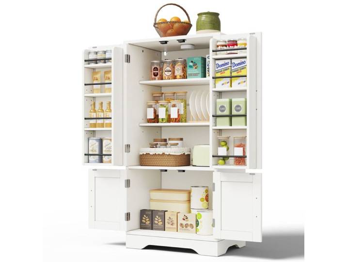 Armoire de cuisine et salle à manger 120x60x40cm avec LED capteur 4 portes et étagères ajustables blanc