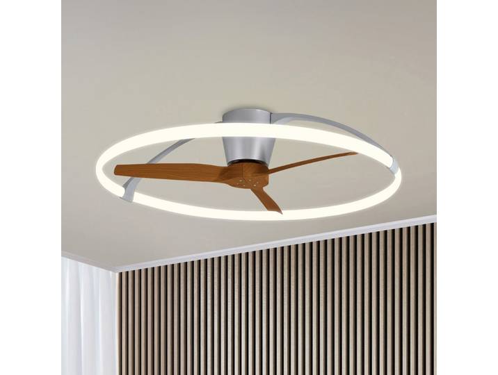 Smart LED-Deckenventilator Nepal, silber/nussbaum - Mantra Mantra Iluminación - Wohnzimmer - Modern - Metall - Ring