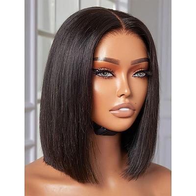 Bob-Perücke, Echthaar, vorgeschnittene Spitze, nicht nachweisbar, echte 5 x 5 HD-Perücke mit Spitzenverschluss, stumpfer Schnitt, Bob-Perücke, 180 Dichte, Perücke, Echthaar, vorgezupft, gebleichte