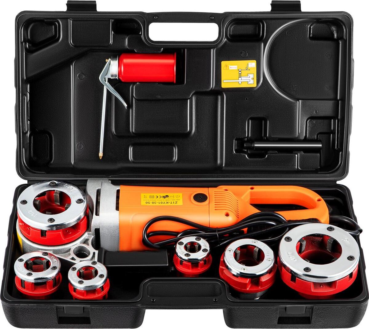 Electric Pipe Threader, 2300W Pipe Threading Machine, Heavy-Duty Hand-Held Power Drive Kit, 220V Pipe Threader Machine, Portable Pipe Threader with 6 Dies 1/2"-2"