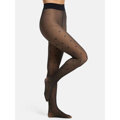 Thermostrumpfhose CAMANO "comfort", Damen, Gr. 36, schwarz (schwarz hearts), Obermaterial: 50% Polyester, 40% Polyamid, 10% Elasthan, Strumpfhosen, Baumwollzwickel, komfortabel, kuschelig