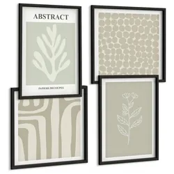 BILDER SET 4er Set - 50x50 cm & 40x60 cm Schwarzer Rahmen - Pflanzen- und geometrische Muster