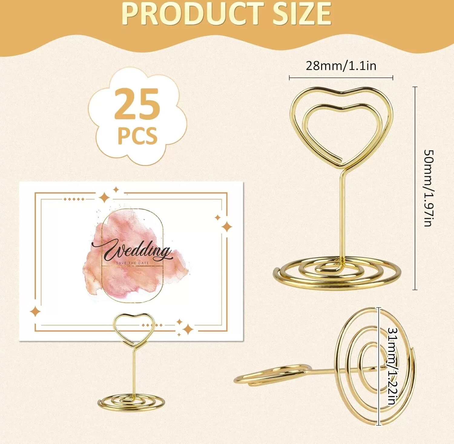 INF 45mm Herzförmige Memo Clips - 20er Pack Metall Notizhalter für Hochzeitstischkarten Gold