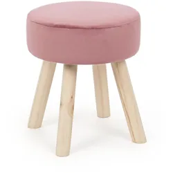 Hocker Adeline in Samt-Optik, klassisch gepolstert, Rosa Altrosa, Kiefernholzgestell natur